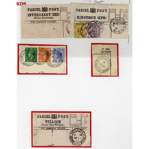 1326 - SCARCE HIGHLAND PARCEL POST LABELS: 1901-54 set (many with stamps removed) inc. 1901 