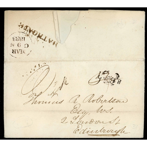 1339 - POSTAL HISTORY MIX: 1786-1837 group inc. provincial name stamps, local s/l & charge marks, etc. Inc.... 