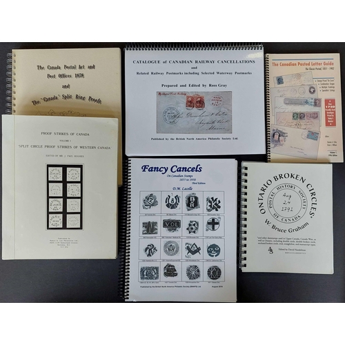 140 - CANADA STAMPS, POSTMARKS, POST OFFICES & POSTAL HISTORY: Four boxes containing a wide array of publi... 