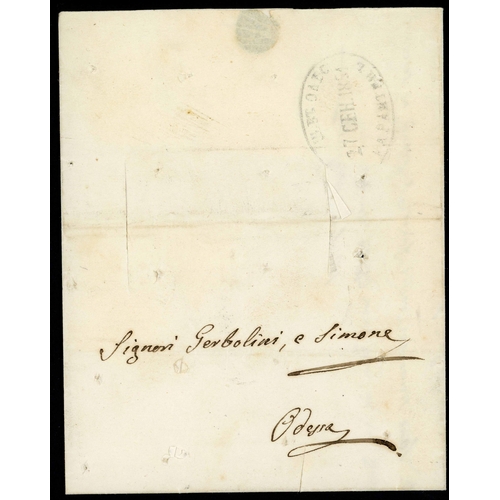 175 - RUSSIAN DISINFECTED MAIL: 20 Aug. 1831 from Taganrog to Nice twice disinfected at Kety (oval 