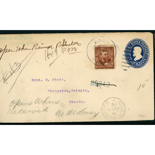 198 - KEVII CANADA & NEWFOUNDLAND T.P.O.s: 1906-12 range of mail inc. 1906 PPC to GB cancelled by fine 