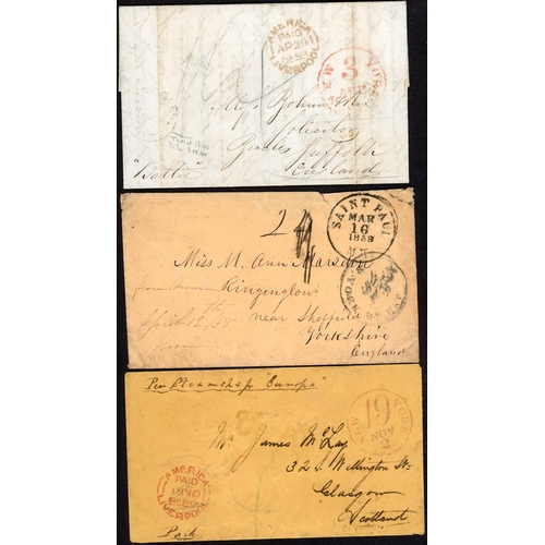 205 - LIVERPOOL MARITIME HAND STAMPS: 1841-1928 selection inc. 1841 EL Charleston to Macclesfield with fin... 