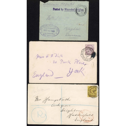 213 - MILITARY MAILS - BOER WAR & WWI: 1900-15 group with 1902 env. registered to Huddersfield with QV Jub... 