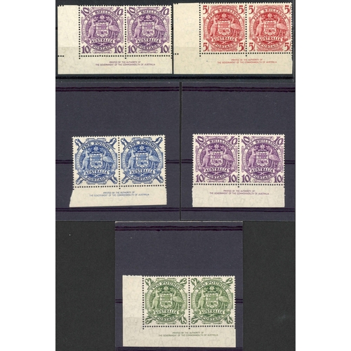 309 - IMPRINT BLOCKS & PAIRS: A group of mint stamps inc. unmounted mint £2 Arms pair; mounted mint Kingsf... 