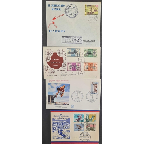 31 - SPORT-RELATED COVERS, CARDS & A FEW MINT STAMPS, EX DEALER'S STOCK: A worldwide selection of FDC, sp... 