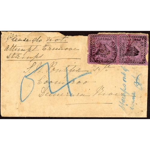 337 - 1882 PROVISIONAL ISSUE ON COVER: 3 Nov 1886 env. (faults) from Demerara to 