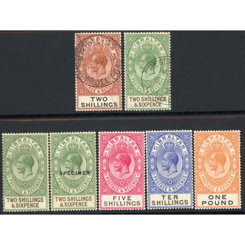 451 - 1925-32 HIGH VALUES TO £1; Comprises 2/- with a clear 1935 parcel date stamp & 2/6d part registered ... 