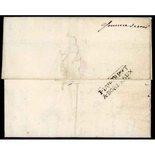 463 - 1751 LETTER WITH FRENCH RECEIVING MARKS: July 1751 EL from Cap to Bordeaux. Partly boxed agent's han... 