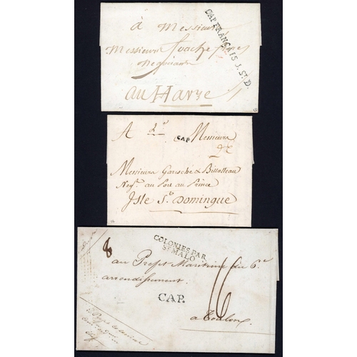 468 - TRIO OF EARLY CAPE FRANCAIS (LE CAP) HANDSTAMPS: Inc. 5 Mar. 1781 EL from La Rochelle to Port au Pri... 