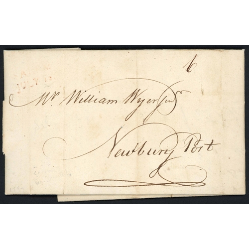 471 - 1797 TURNED COVER USED THREE TIMES: First use to William Wyer, Newbury Port, Massachusetts by schoon... 