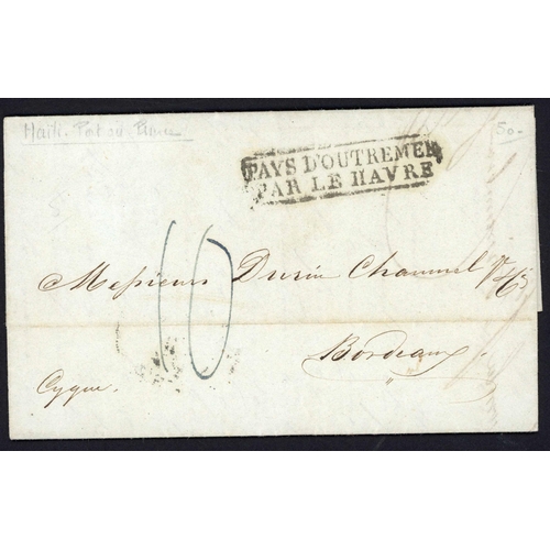 472 - FRENCH RECEIVING MARKS ON 19th C. MAIL: Trio inc. c.1800 letter, with transcript, from Haiti to Ango... 