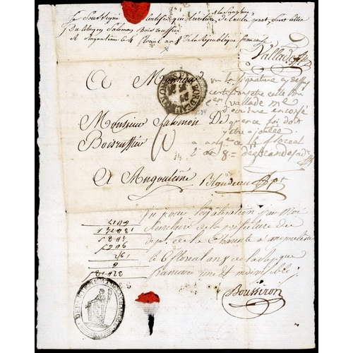 472 - FRENCH RECEIVING MARKS ON 19th C. MAIL: Trio inc. c.1800 letter, with transcript, from Haiti to Ango... 