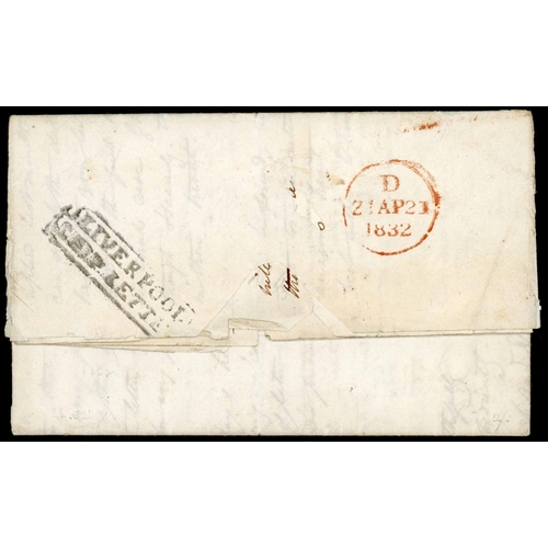 474 - MISSIONARY LETTER TO ENGLAND: 29 Feb. 1832 letter from Jacmel to London via Liverpool. Charged 1/7d ... 