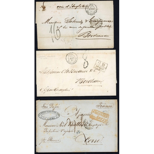 476 - MAIL TO FRANCE VIA ENGLAND, ACCOUNTANCY MARKS, ETC.: Group inc. 11 Feb. 1854 letter from Cap Haitien... 