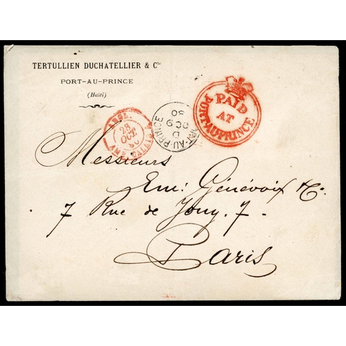 479 - BRITISH POST OFFICE PORT AU PRINCE: Oct. 1880 env. from Port au Prince to Paris. Cancelled with supe... 