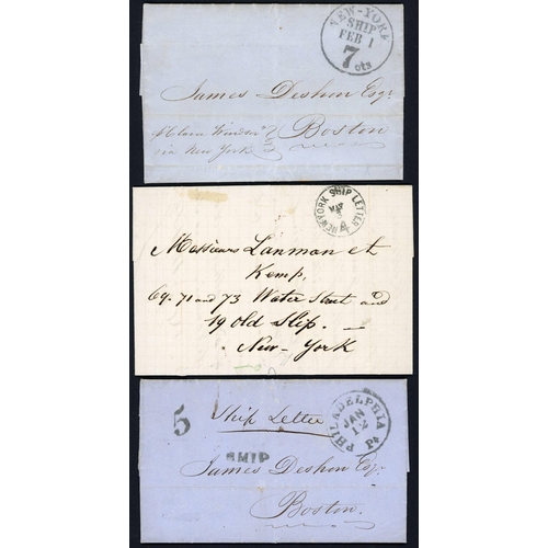 481 - MAIL TO USA: Trio of ship letters inc. 11 Jan. 1853 EL from Port au Prince to Boston via New York ca... 