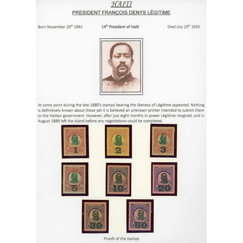 487 - c.1889 PRESIDENT LEGITIME ESSAYS/PROOFS: Set of eight adhesives depicting President Legitime (1888-8... 