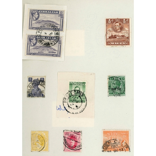 74 - USED ABROAD & FIELD POST MARKS: Small collection of singles/pieces used abroad or cancelled by WWII ... 