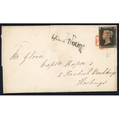 760 - PL. 3 CD ON COVER: 7 July 1840 E (torn & repaired, well clear of stamp & marks) to Hastings ex Tooti... 