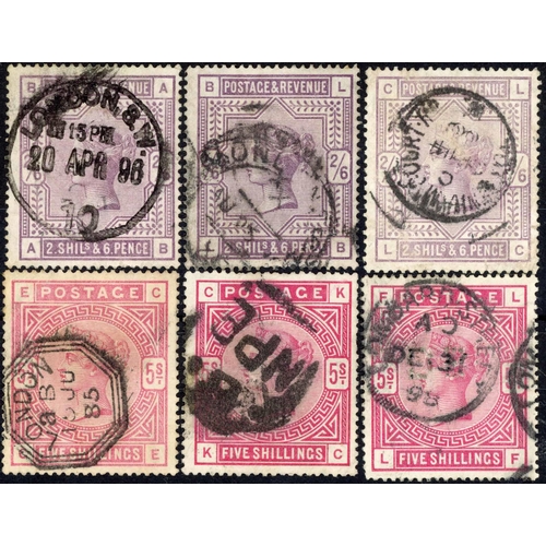 767 - 1883-84 WHITE PAPER - 2/6d lilac AB, LB & LC and 5/- rose CE, KC and LF 