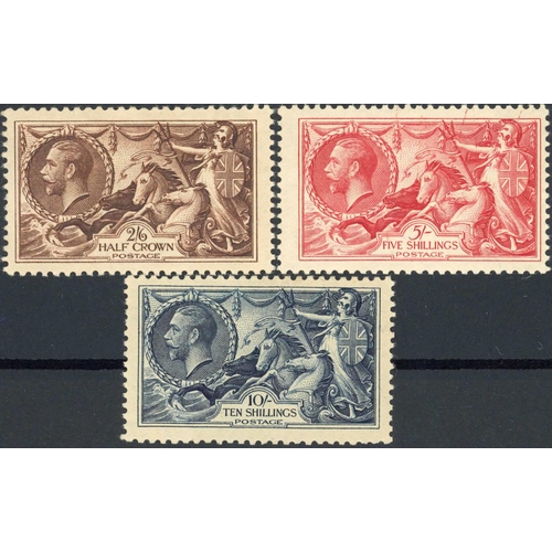 775 - 1934 RE-ENGRAVED SET: Unmounted mint trio 2/6d, 5/- & 10/-, the 2/6d value with brownish gum. SG 450... 