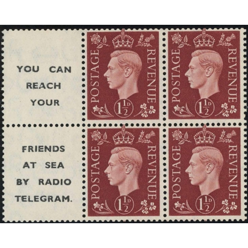 837 - KGV & KGVI BOOKLET PANES: Inc. 1935 Jubilee 1½d brown type III cylinder 59 watermark upright pane of... 