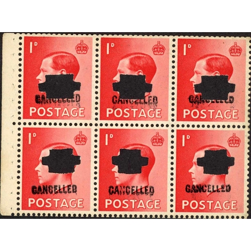 839 - 1936 KEVIII 1d red booklet pane with inverted watermark  punched and overprinted 