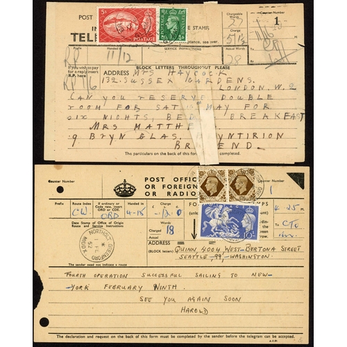 848 - 1952-54 TELEGRAM FORMS, ETC.: 1 Feb. 1952 P.O. telegram form from Northolt to Washington bearing 1/-... 