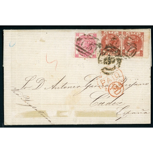 856 - C51 CANCELLING 10d PAIR + 3d EX PUERTO RICO: 26 Oct. 1867 EL (tape remnants) ex Puerto Rico to Cadiz... 