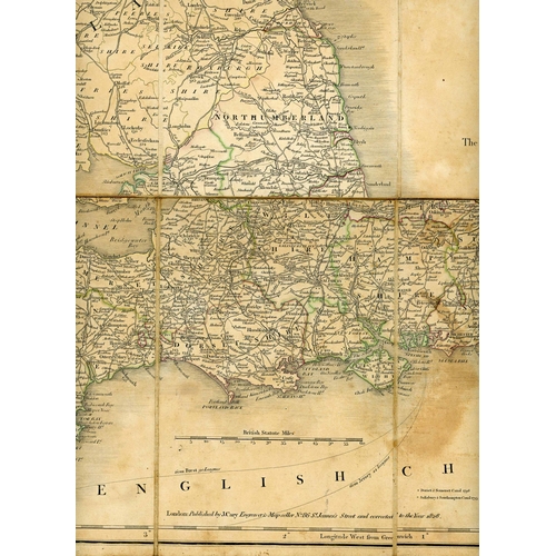 867 - JOHN CARY'S LARGE SECTIONALISED BOXED HAND-COLOURED MAP OF ENGLISH/WELSH ROADS, ETC.; 1828 Edition o... 