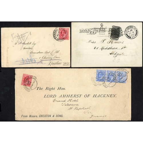 874 - KEVII INSTRUCTIONAL MARKS, CHRISTMAS CROSS ETC: 1901-08 group inc 1908 PPC Leicester local with LEIC... 