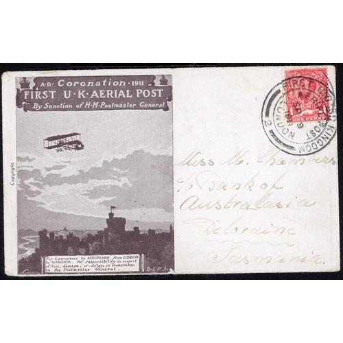 884 - EARLY AIRMAILS - RARE U.K. 1911 'WINDSOR FLIGHTS' COVER TO DELORAINE; 9 Sept. 1911 (First Day) 