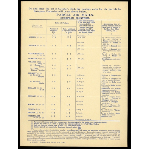 885 - 1930-55 GPO OVERSEAS AIR MAIL POSTAL RATE NOTICES: A set of original overseas air mail rates for 193... 