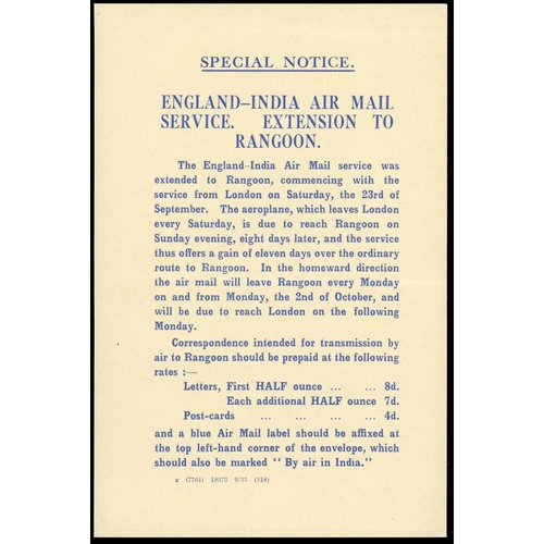 885 - 1930-55 GPO OVERSEAS AIR MAIL POSTAL RATE NOTICES: A set of original overseas air mail rates for 193... 