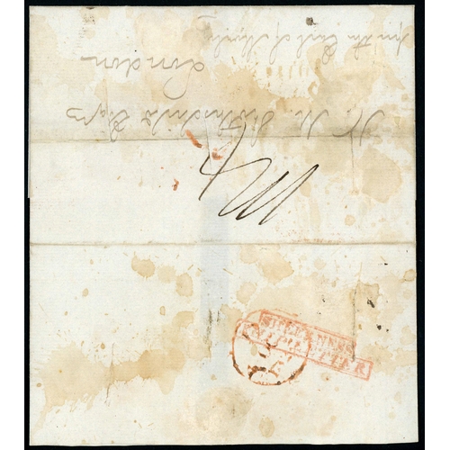 889 - DISINFECTED SHEERNESS SHIP LETTER TO LONDON; 12 Sep. 1827 (filing endorsement) chisel-slit and vineg... 