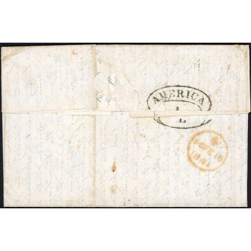 891 - S.S. ACADIA, EASTBOUND COVER: 1841 EL (minor flap fault/filing creases) carried by SS Acadia ex USA ... 