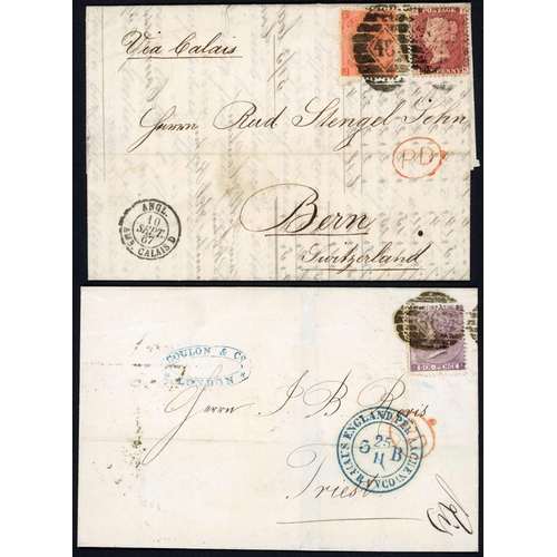 907 - 1860-70 GROUP OF FRANKED COVERS TO ITALY, FRANCE & SWITZERLAND: Includes 1864 wrapper ex London to N... 