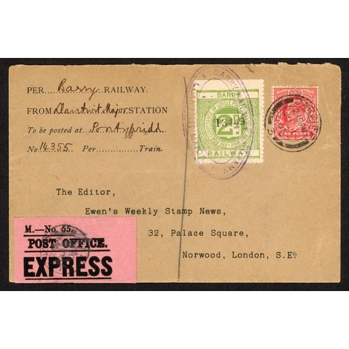 922 - RAILWAY EXPRESS LETTER SERVICE INC. NEWSPAPER RED ENV.: c.1903 large red printed env. addressed 