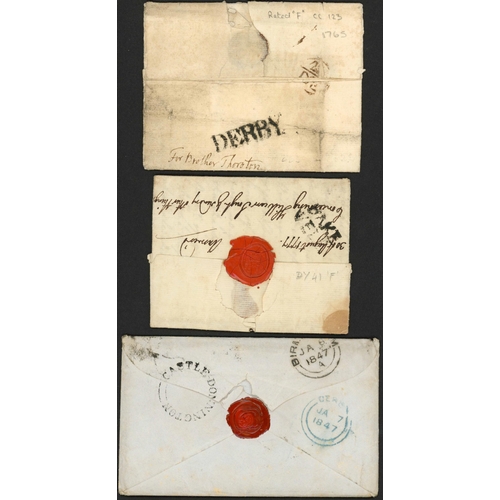 1233 - 1756-1912: Selection inc. 1756 EL to London with fine 37mmx10mm DERBY hs; 1776-77 correspondence, 6 ... 