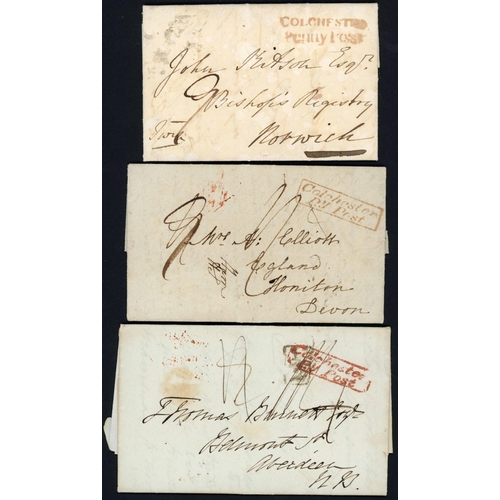 1249 - COLCHESTER BY-POSTS COLLECTION: 1818-38 group of E/ELs inc. 30 Dec. 1836 EL to Norwich ex Assington ... 