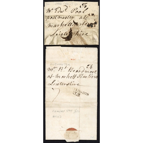 1257 - 1794-1921: Small group with 1794 EL to postmaster at / Markett Harboro with overinked circular HUNTI... 