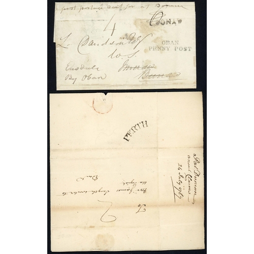 1328 - HIGHLANDS PRESTAMP COLLECTION: A box-file containing a written-up 1766-1839 (mainly early 1800s) set... 