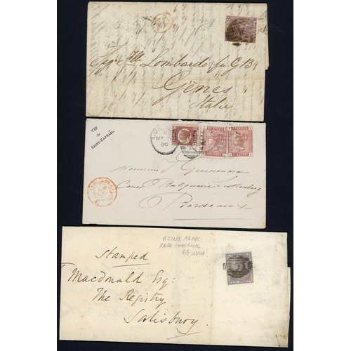 870 - QV MIX INC. CRIMEAN WAR PATRIOTIC 'FLAGS' ENV., 6d ON AZURE USED IN GB & GROUP OF OVERSEAS MAIL: 188... 