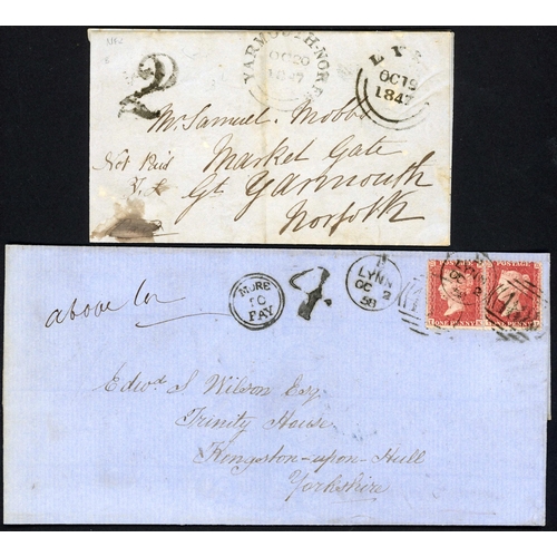 1286 - KING'S LYNN - 1847-1900 POSTAGE DUES, ETC.: Selection of under paid, registered, returned paid lette... 