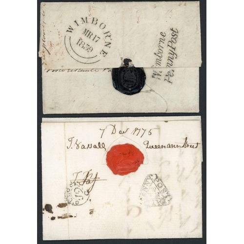 863 - PRESTAMP MARKS ON PIECES (c.650!) + A FEW COVERS ('DOCKWRA', SHIP LETTER, RARE Py POST, ETC.); 1775-... 