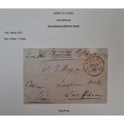 1269 - KING'S LYNN - VILLAGES - SWAFFHAM; 1736-2000 3 Red binders with written up collection of pre-stamp &... 