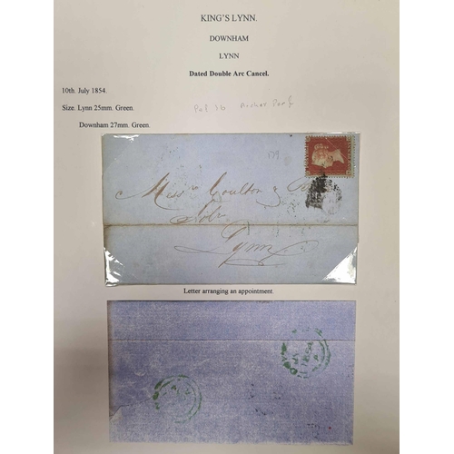 1283 - KING'S LYNN - 1841-1878 COVERS, ETC.: An assortment of covers written-up on sheets inc. MXs, numeral... 