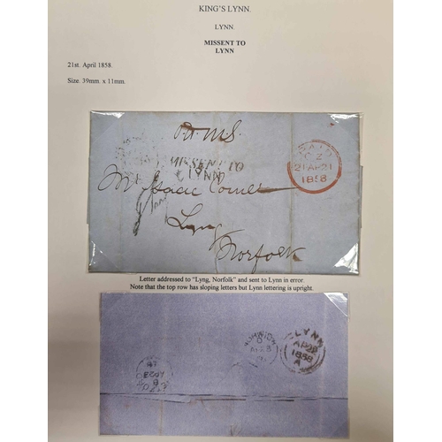 1283 - KING'S LYNN - 1841-1878 COVERS, ETC.: An assortment of covers written-up on sheets inc. MXs, numeral... 