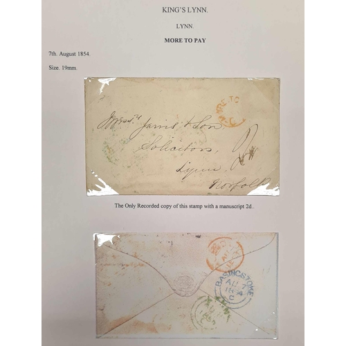 1283 - KING'S LYNN - 1841-1878 COVERS, ETC.: An assortment of covers written-up on sheets inc. MXs, numeral... 