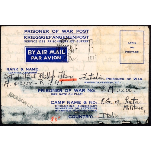 314 - WWII P.O.W. MAIL FROM & TO AUSTRALIA: 1940-46 covers on display pages inc. 1943 lettersheet (stamp r... 